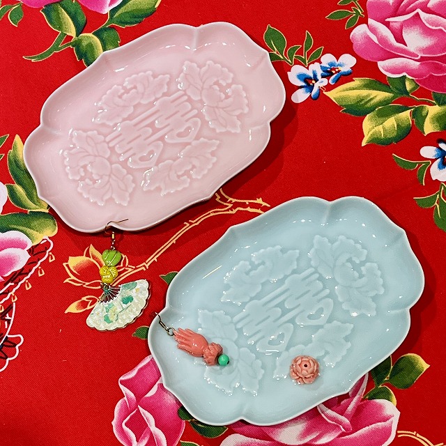 ダブルハピネス陶磁器トレイ/2色