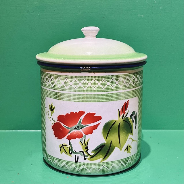 70sヴィンテージ琺瑯/ふた付きビッグカップ/グリーン