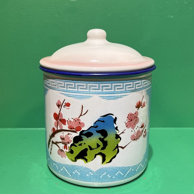 70sヴィンテージ琺瑯/ふた付きビッグカップ/ブルー